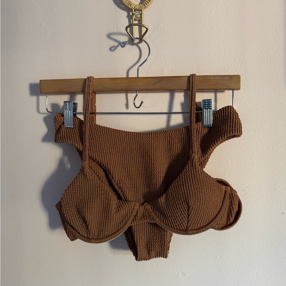 SHEIN Brown Ribbed Bikini Set